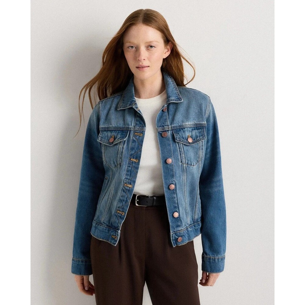 Quince Womens 100% Organic Cotton Denim Jacket Indigo Blue Small S